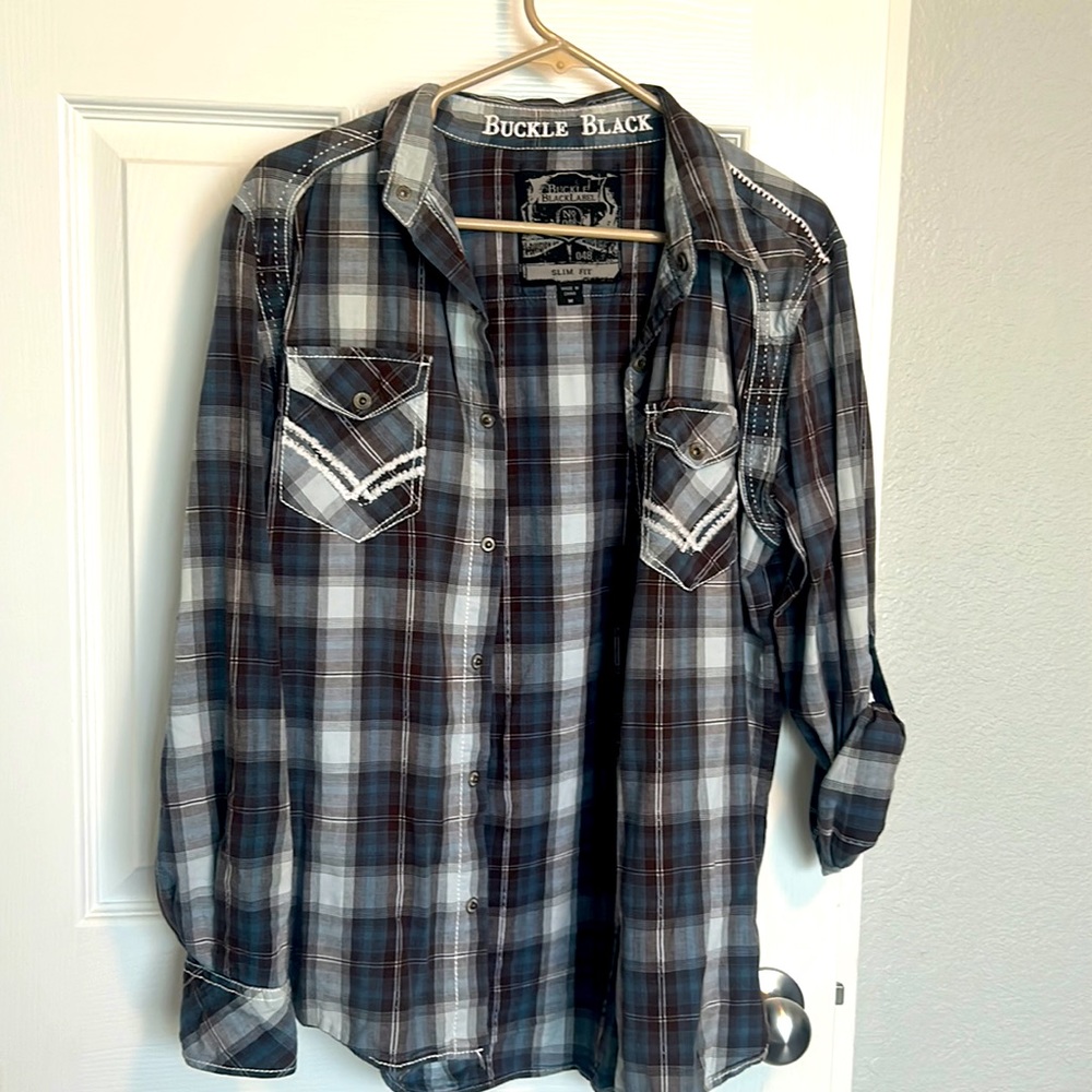 Plaid slim fit, long sleeve shirt
